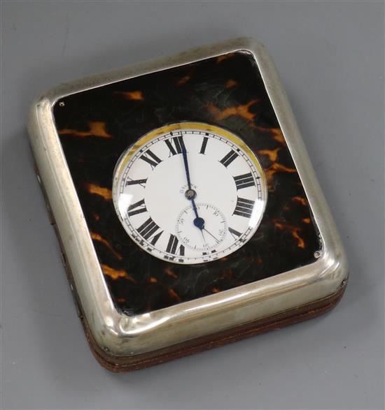 A George V silver and tortoiseshell mounted travelling watch case, Charles & Richard Comyns, London 1916,